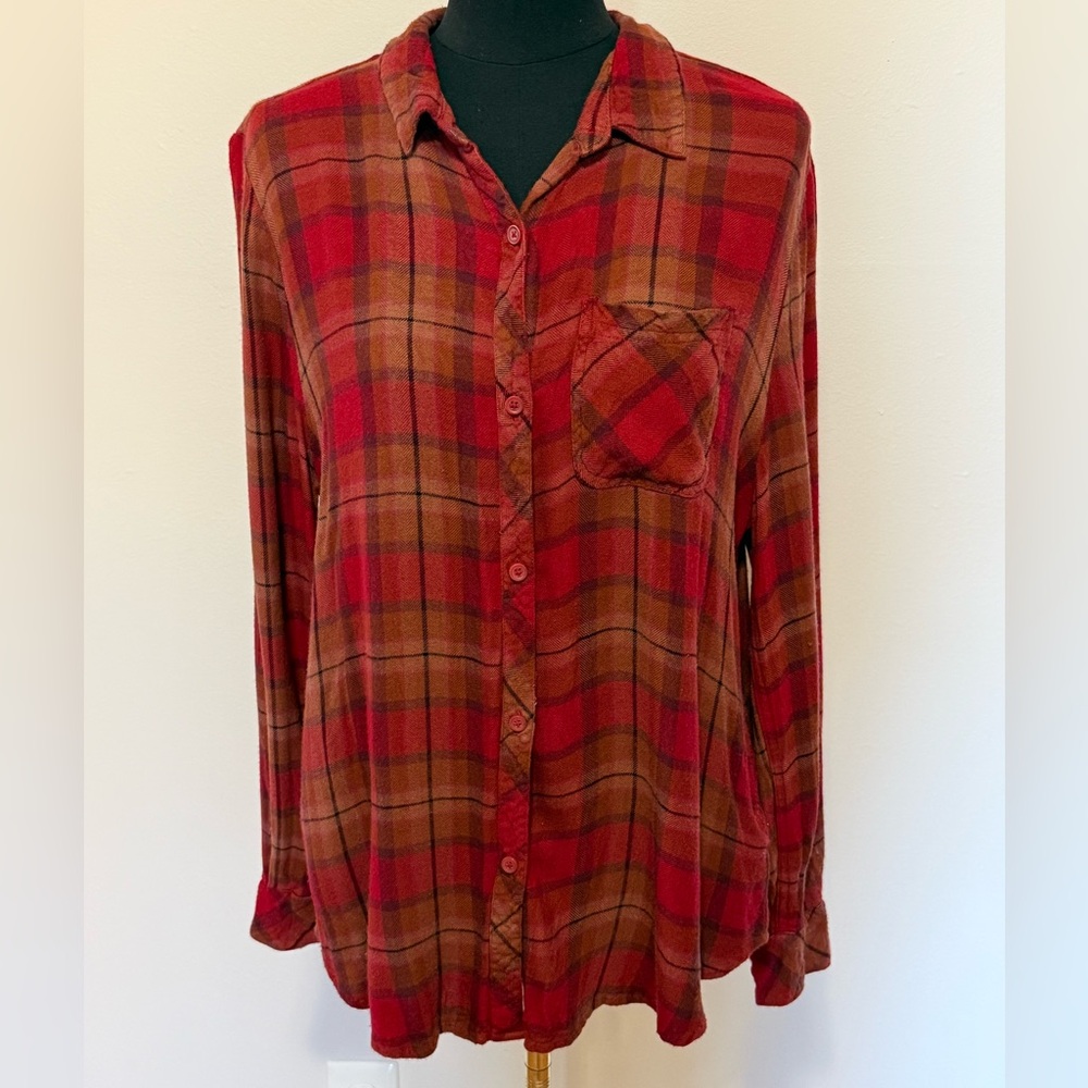 Beachlunchlounge Red and Brown Plaid Shirt